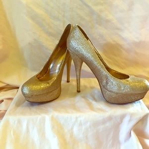 Gold glitter heels
